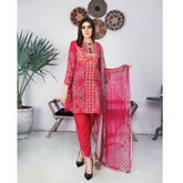 Morja Digital Printed Viscose with Chikan Kari 3 Pcs Un-Stitched Suit - 06