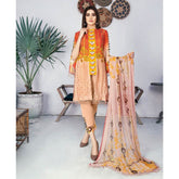 Morja Digital Printed Viscose with Chikan Kari 3 Pcs Un-Stitched Suit - 10