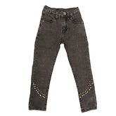 Girls Pearls Denim Pant - Dark Grey