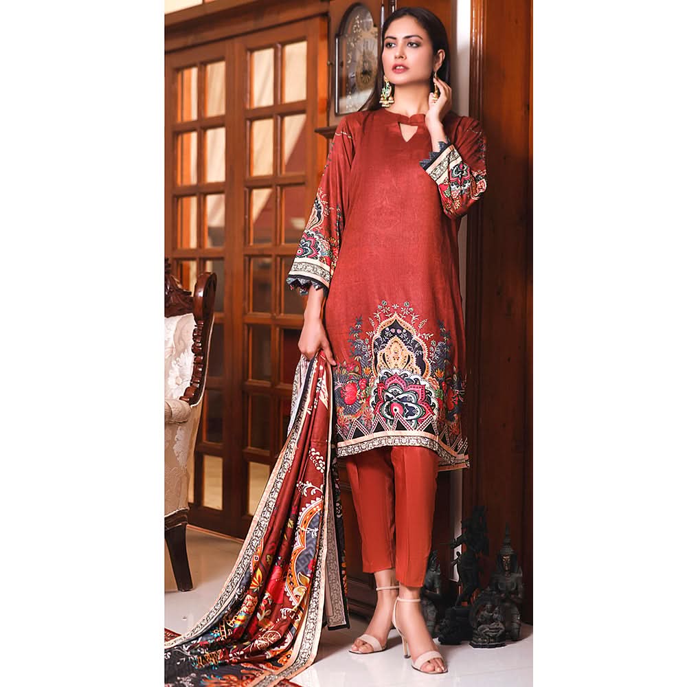 Halima Sultan Cottel Linen Digital Printed Un-Stitched 3 Pcs Suit - 3