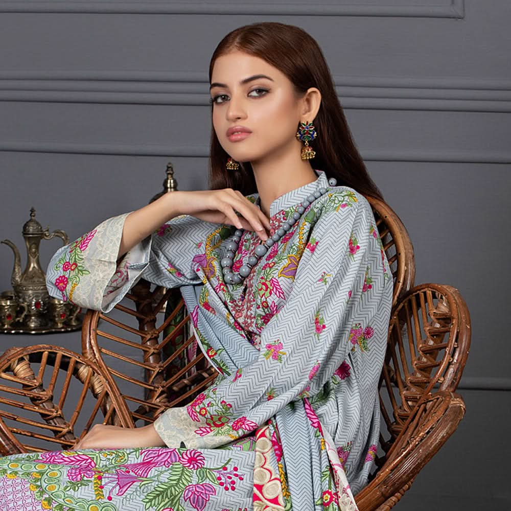 Orchid Modal Satin Digital Printed Un-Stitched 3 Pcs Suit - 8
