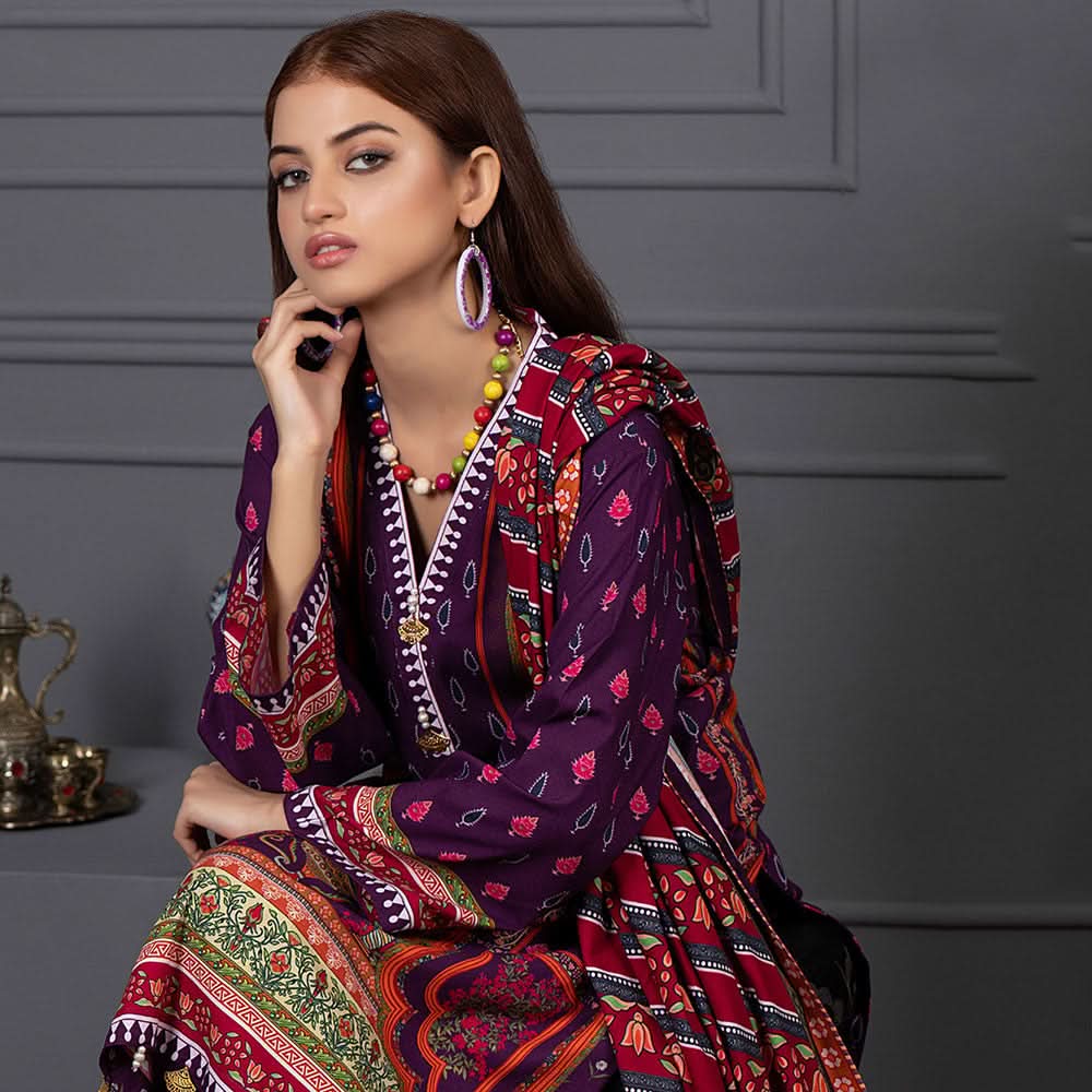 Orchid Modal Satin Digital Printed Un-Stitched 3 Pcs Suit - 7