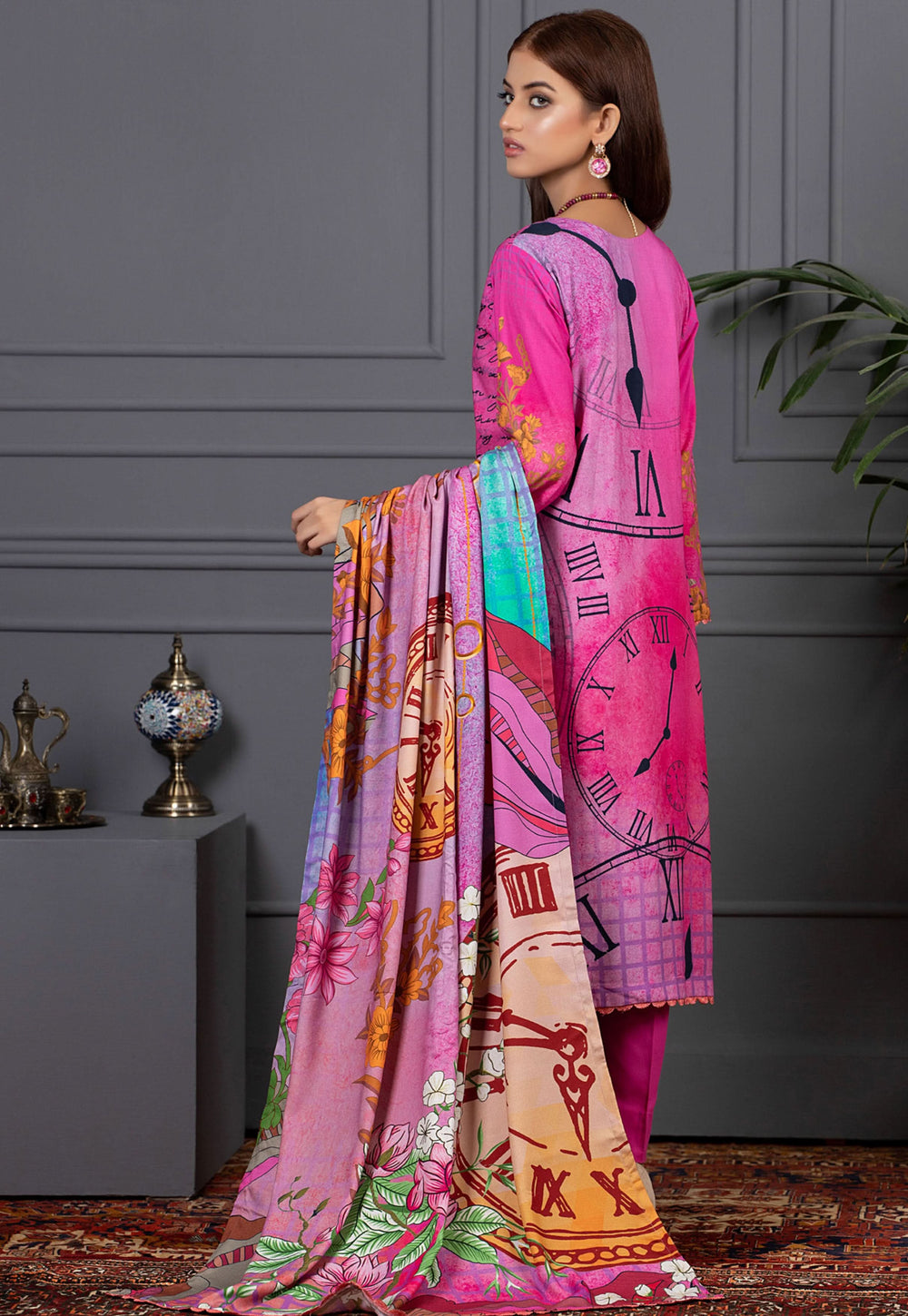 Orchid Modal Satin Digital Printed Un-Stitched 3 Pcs Suit - 4