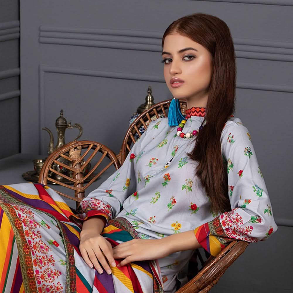 Orchid Modal Satin Digital Printed Un-Stitched 3 Pcs Suit - 2