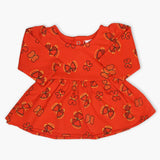 Newborn Girls Full Sleeves Frock - Orange