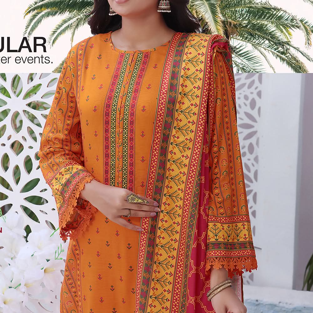 Jhalak Linen Printed Unstitched 3Pcs Suit - 2