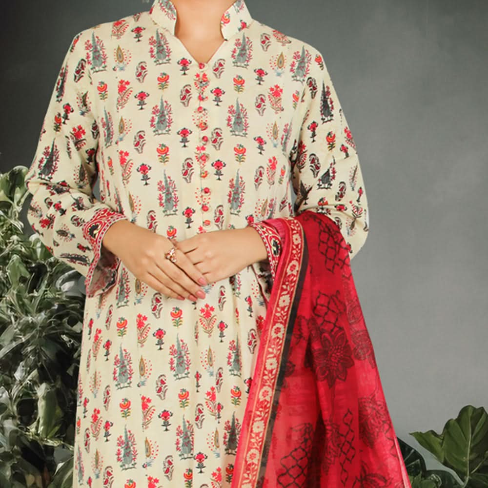 Eminent Linen Dobby Printed Unstitched 3Pcs Suit - 10