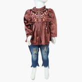 Girls Full Sleeves Pant Suit - Maroon