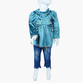Girls Full Sleeves Pant Suit - Steel Blue