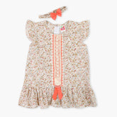 Newborn Girls Half Sleeves Frock - Orange
