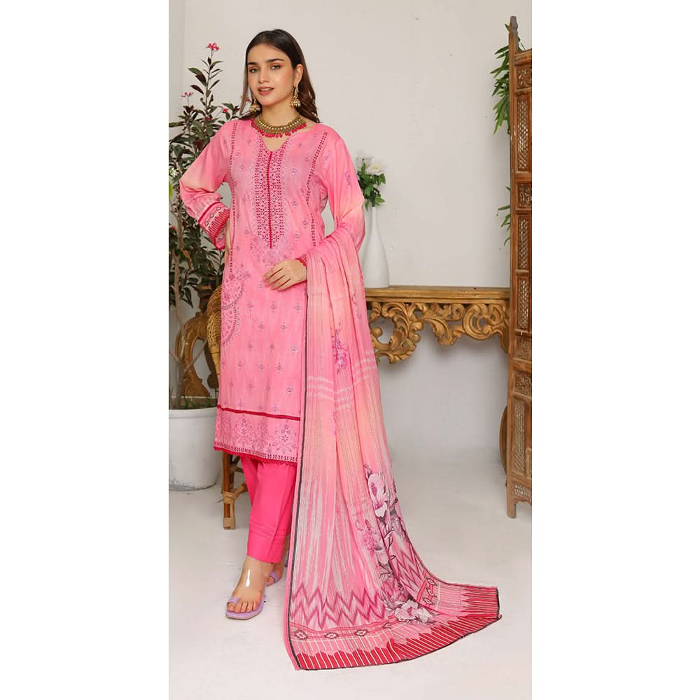 Bakht Lawn Digital Printed Embroidered Chicken Kari 3Pcs Unstitched Suit - SF-8043