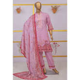 Imwaj Maria Lawn Unstitched Printed Embroirded With Diamond Dupatta 3Pcs Suit - 2