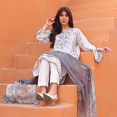 Rashid Samar Printed Embroidered Lawn Unstitched 3Pcs Suit - 8151