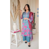 Rashid California Printed Embroidered Lawn Unstitched 3Pcs Suit - 8182