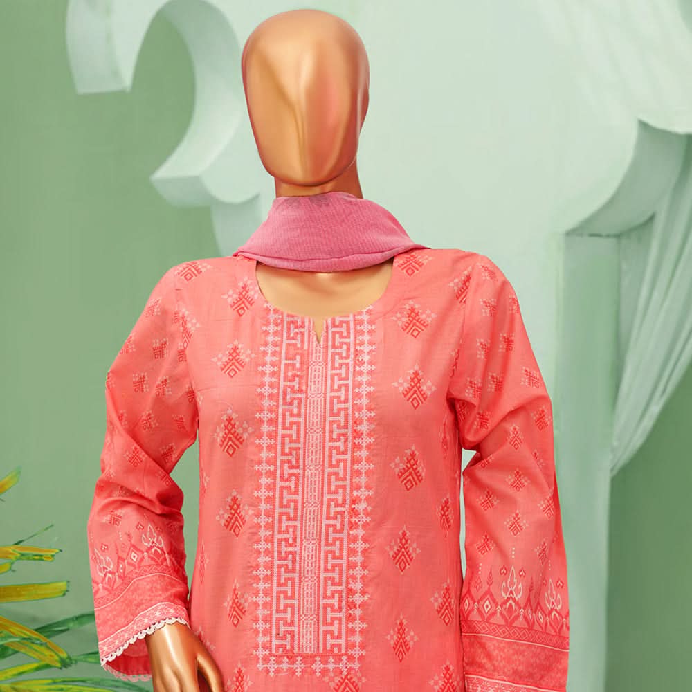 Minahil Printed Lawn Embroidered 3Pcs Suit with Bember Dupatta - 3
