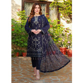 Schick Munsha Chiffon Fancy Embroidered Semi Stich 3Pcs Suit - 5
