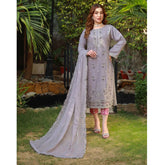 Schick Munsha Chiffon Fancy Embroidered Semi Stich 3Pcs Suit - 1