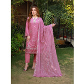 Schick Munsha Chiffon Fancy Embroidered Semi Stich 3Pcs Suit - 2