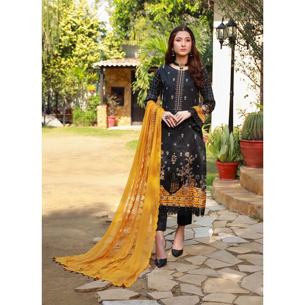 Schick Oodhni Lawn Printed Embroidered Unstitched 3Pcs Suit - 2