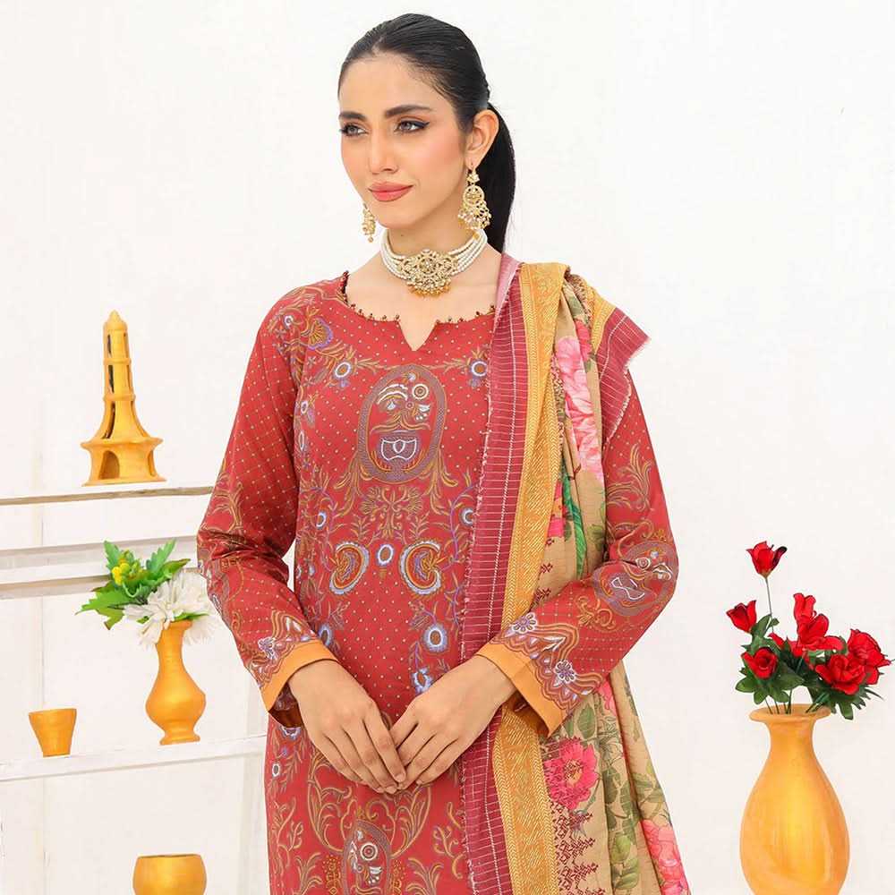 Bin Hameed Dania Printed Lawn Suit 3Pcs with Zari Lining Dupatta - 3