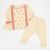 Girls Emroidered Shalwar Suit - Beige