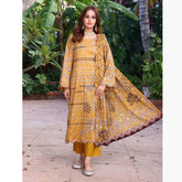 Schick Sitara Gold Printed Unstitched 3Pcs Suit With Dupatta - 4
