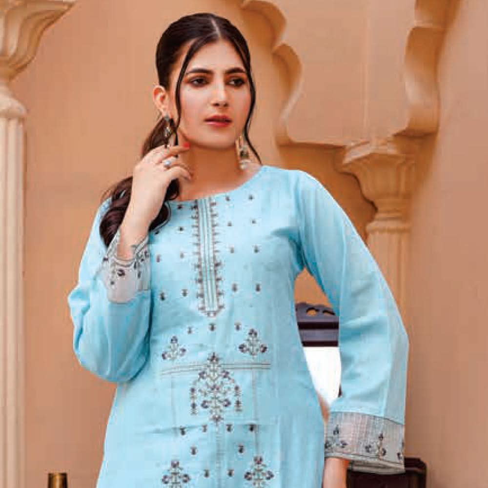 Women Kohenoor Lawn Self Jacquard Schiffli Embroidered Unstitched 3Pcs Suit - 4