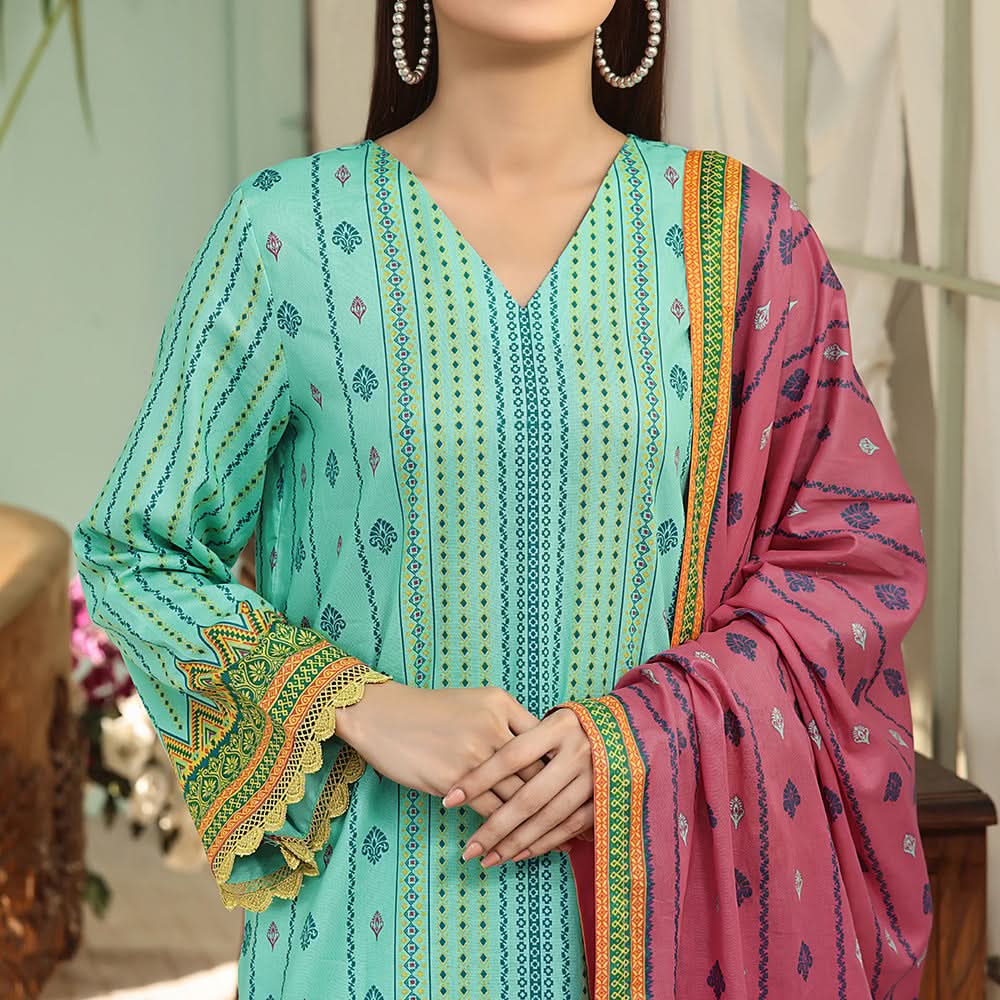 VS-AYESHA ALISHBA Cambric Printed Unstitched 3pcs Suit - 218