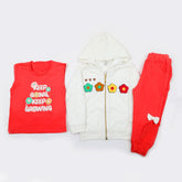 Girls Full Sleeves 3pcs Suit - Orange