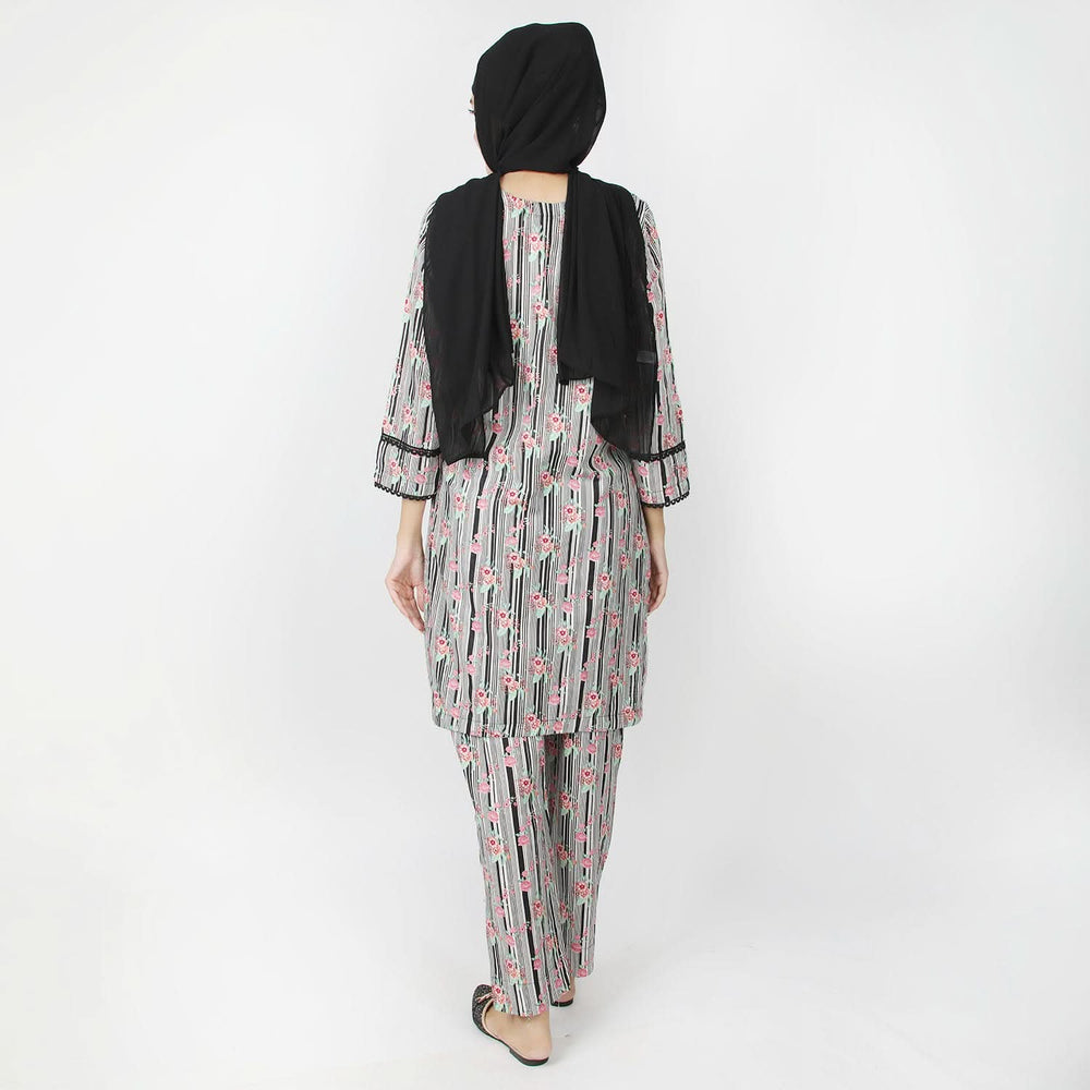Women's Printed Khaddar Stitched 2pcs Suit - Light Grey