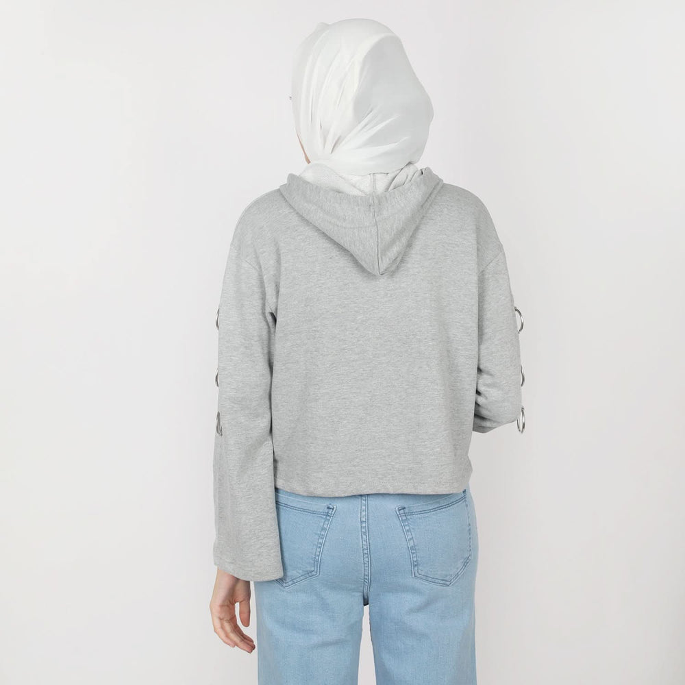 Women's Full Sleeves Hoodie Jacket - Grey