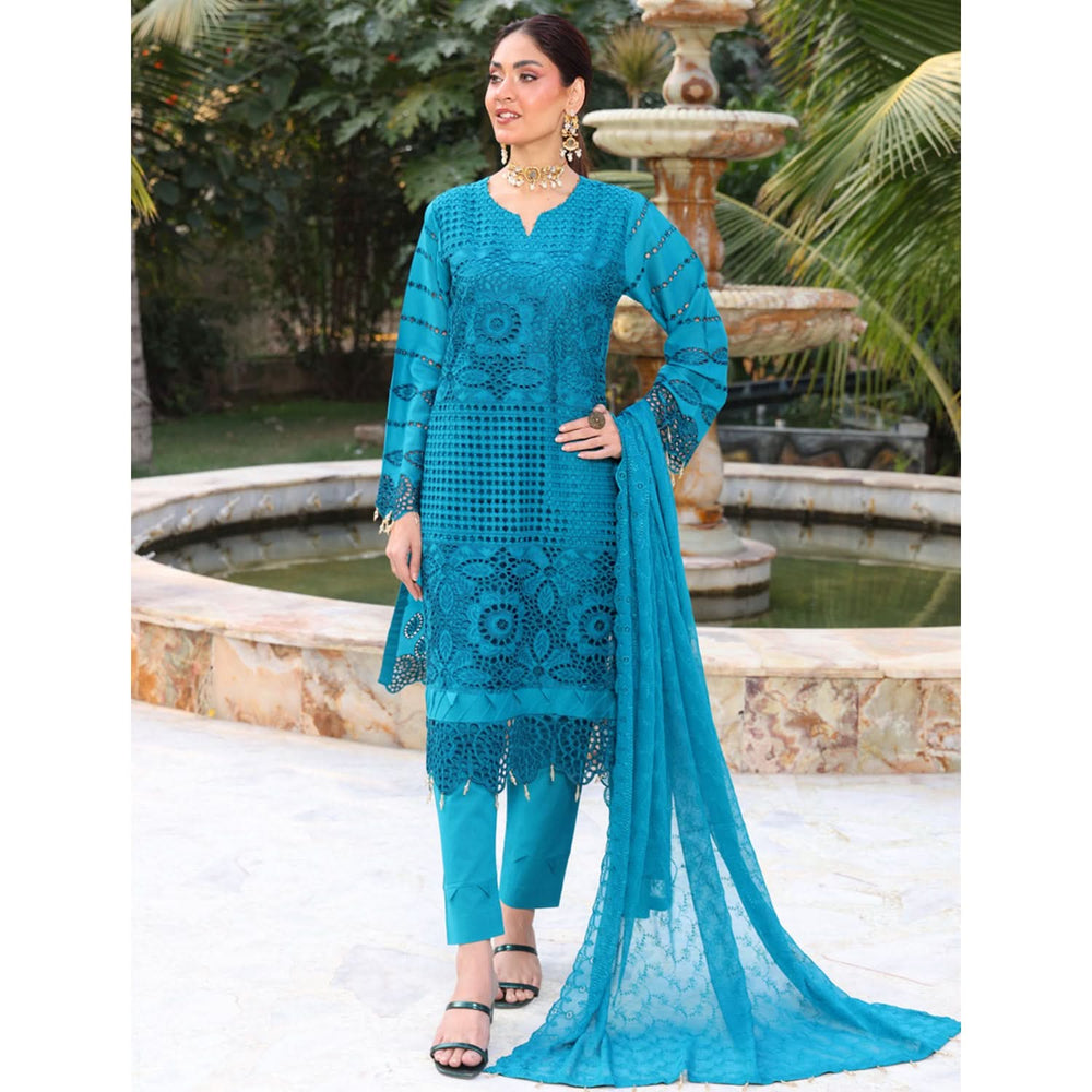 Summer Vibes By Dr. Haris Chikankari Lawn Unstitched 4 Pec Suit - 2