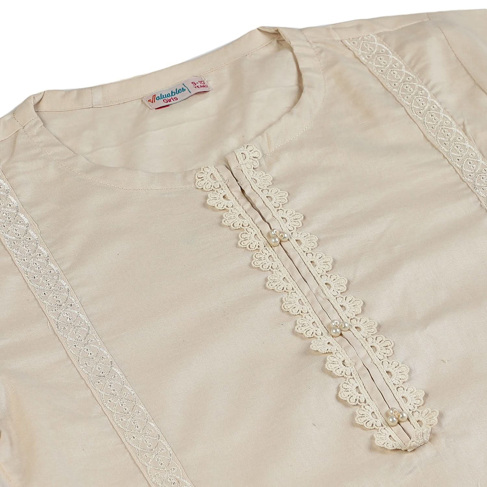 Girls Embriodered Kurti - Beige