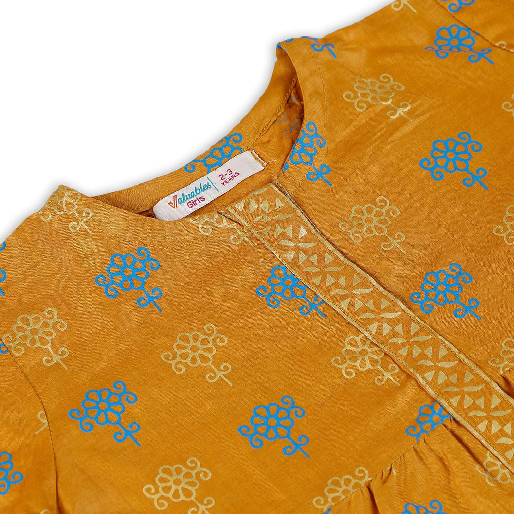 Girls 2 Pcs Cotton Shalwar Suit - Mustard