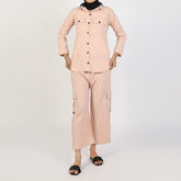 Women's Peach Western Co-Ord Set - Cambric Two-Piece