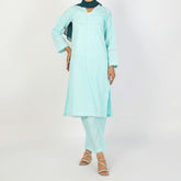 Women's Printed 3Pcs Suit - Cyan