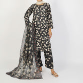 Women's Lawn Printed Embroidered 3Pcs Suit - Black