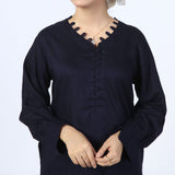 Women's Dyed Solid Co-Ord Set - Navy Blue