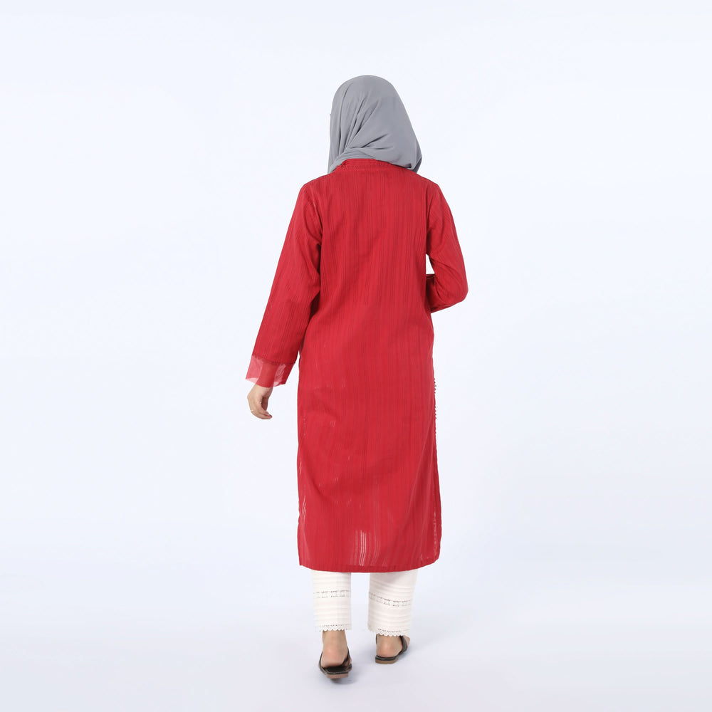Eminent Striped Kurti-Red
