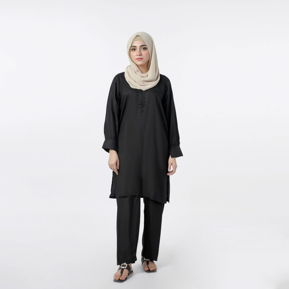 Women's Dyed Solid Co-Ord Set - Black