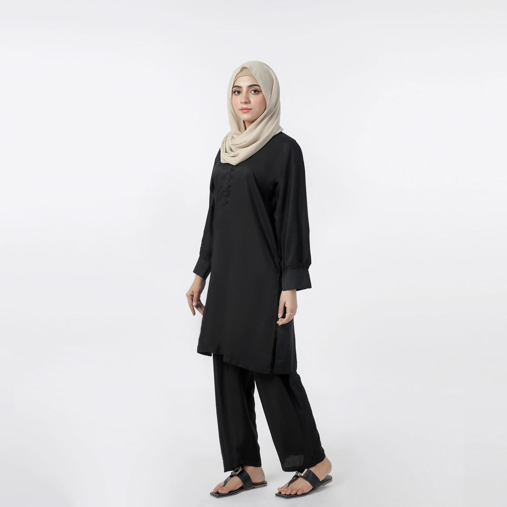Women's Dyed Solid Co-Ord Set - Black