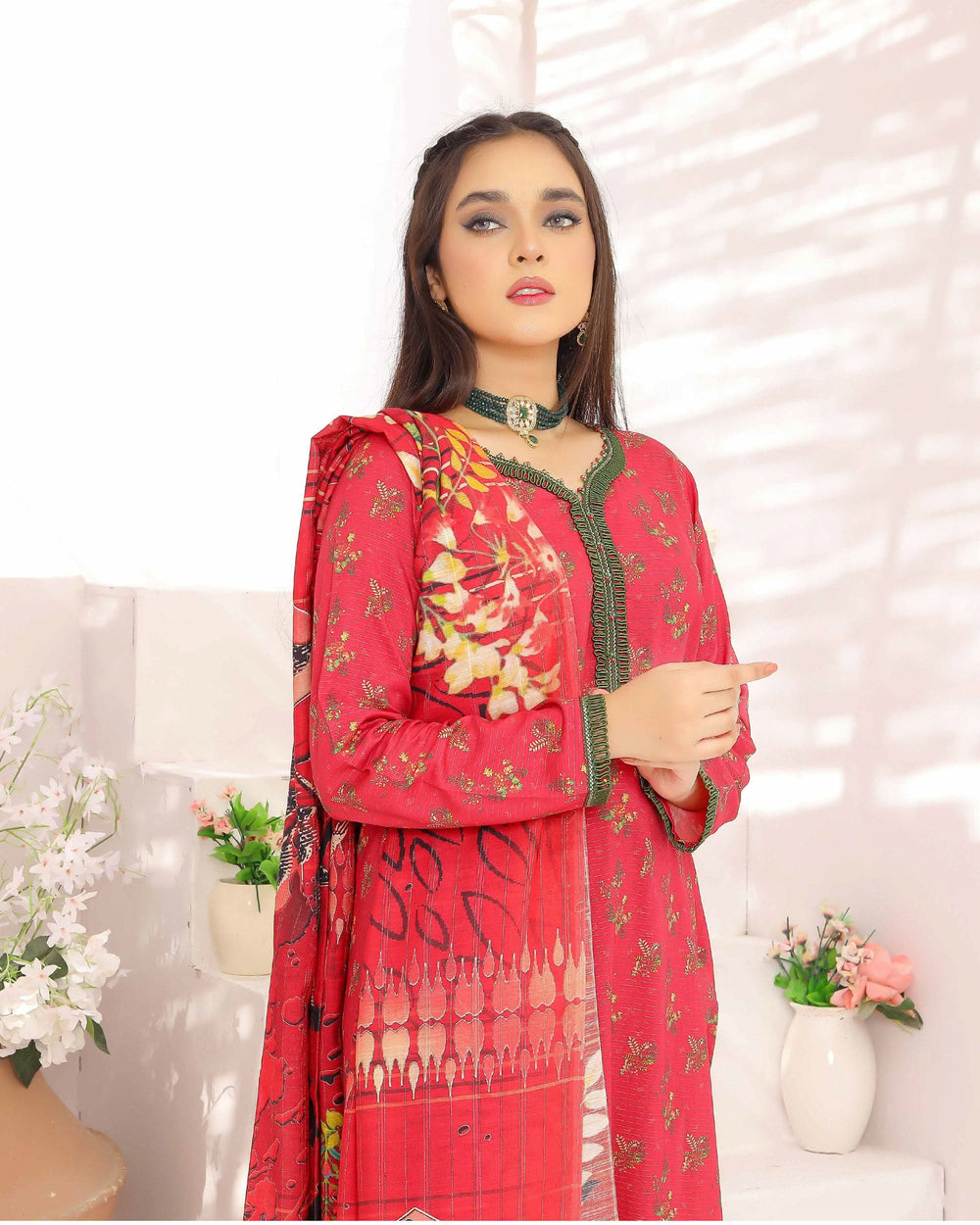 Nyasia By RA-Bin Hameeb Linen Cord's Printed Unstitched 3Pcs Suit - 8
