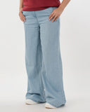 Women's Flared Denim With Belt - Ice Blue