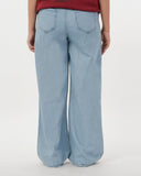 Women's Flared Denim With Belt - Ice Blue