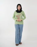Women's Full Sleeves Printed T-Shirt - Light Green