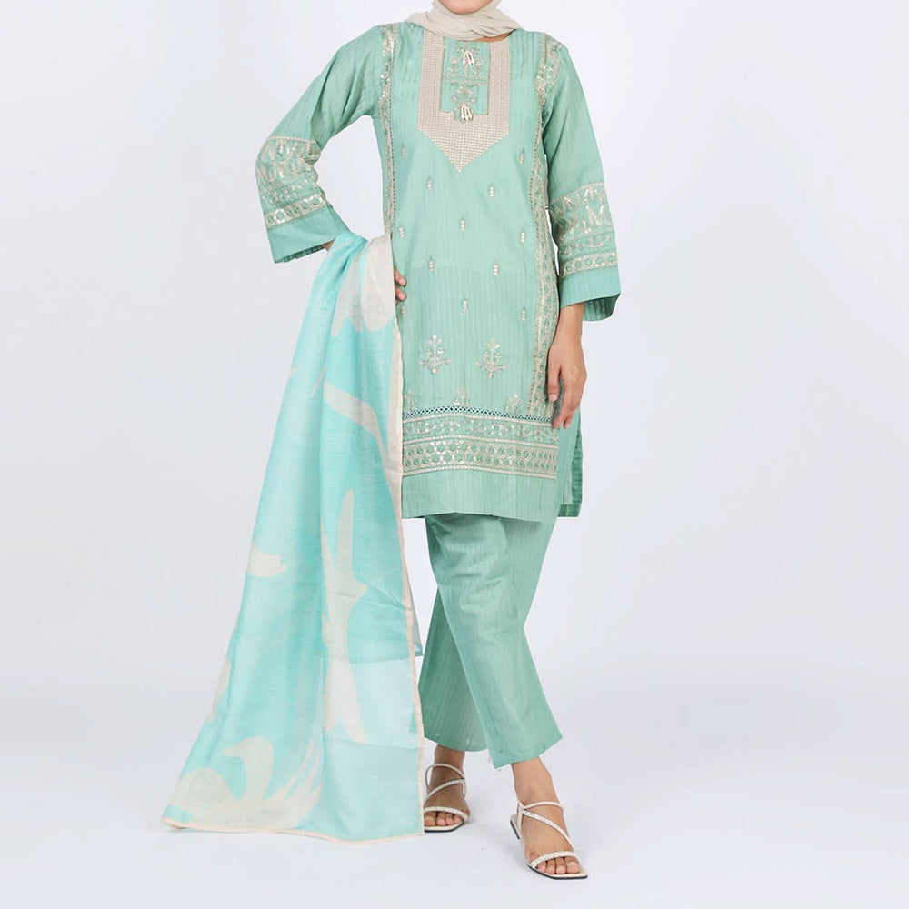 Women's Stitched 3-Piece Doriya Suit - Pink