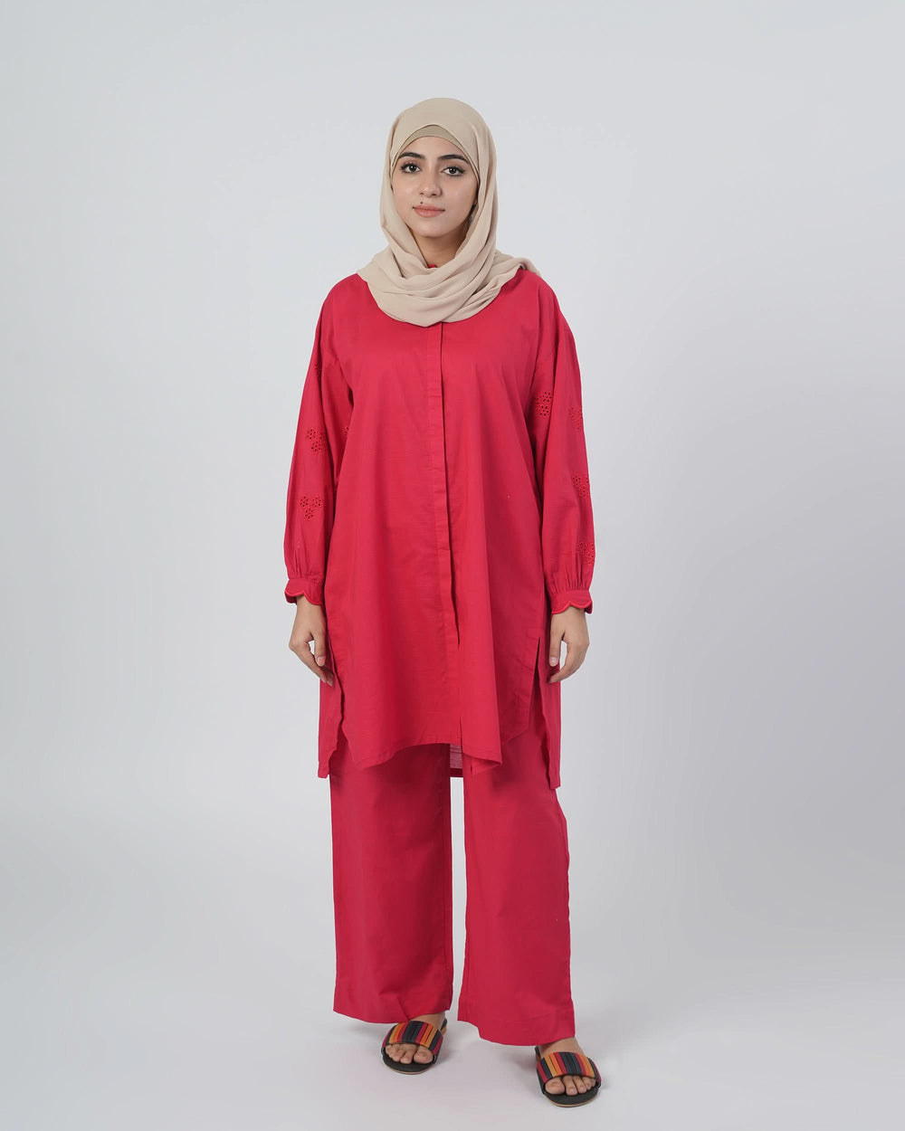 Women’s Stitched 2-Piece Cotton Co-Ord Set – Pink