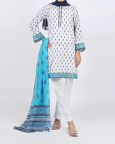 Women’s Stitched 3-Piece Cotton Suit – White & Blue
