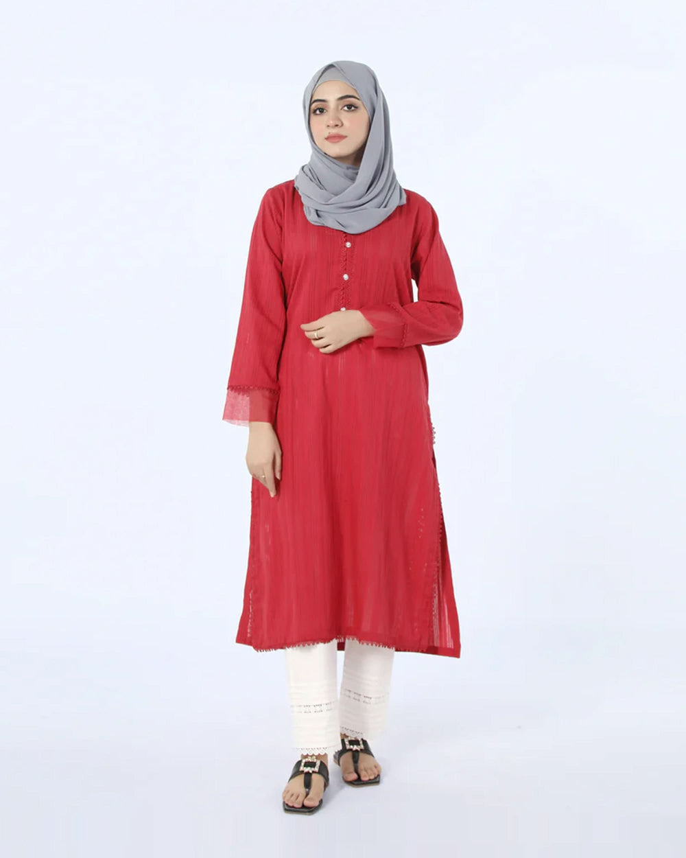 Eminent Striped Kurti-Red