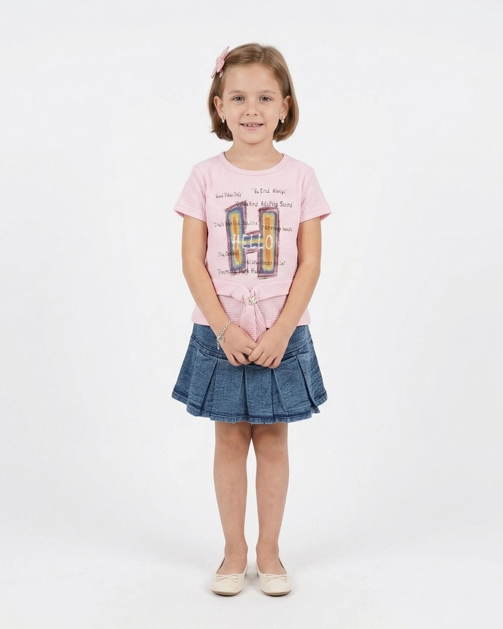 Valuables Girls Half Sleeves Skirt Suit